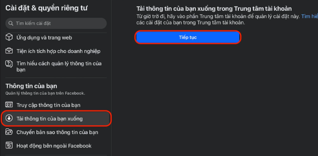 Tải dữ liệu trên Facebook